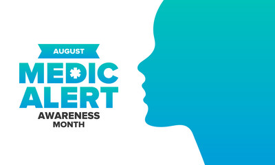 Medic Alert Awareness Month in August. Medical bracelets. First aid, emergency. Medical design. Celebration in United States. Poster, greeting card, banner and background. Vector illustration