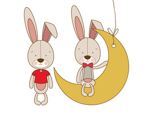 cute bunnies sitting on the moon