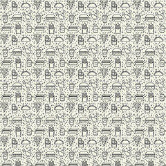 Fast food elements on white background. Seamless pattern for wallpaper, web sites,wrapping paper,for fashion prints, fabric, design.