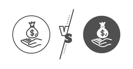 Savings sign. Versus concept. Income money line icon. Save finance symbol. Line vs classic income money icon. Vector