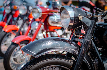 Fototapeta na wymiar fUlyanovsk, Russia - July 27, 2019. ragment of a vintage motorcycle