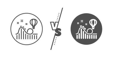 Amusement park sign. Versus concept. Roller coaster line icon. Carousels symbol. Line vs classic roller coaster icon. Vector