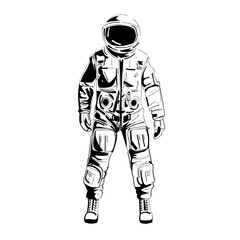 Astronaut spacesuit on white background.Creative advertising Poster Hand drawn vector illustration.