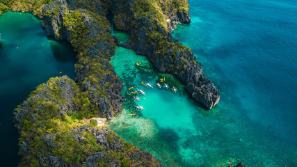 Fototapeta na wymiar Aerial view of beautiful lagoons and limestone cliffs of El Nido, Palawan, Philippines