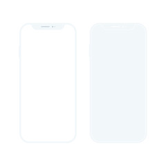 Two whitec smartphones vector. Trendy clay mobile phones template with blank screen for design app.