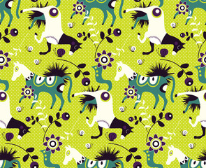 Scandinavian horses pattern flat color design