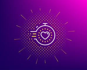 Timer line icon. Halftone pattern. Time management sign. Stopwatch with heart symbol. Gradient background. Timer line icon. Yellow halftone pattern. Vector