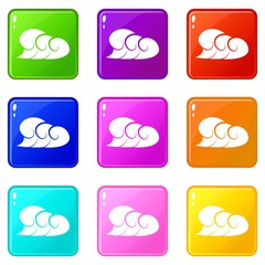 Fototapeta premium High ocean wave with foam icons set 9 color collection isolated on white for any design