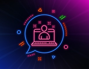 Best manager line icon. Neon laser lights. Business management sign. Agent symbol. Glow laser speech bubble. Neon lights chat bubble. Banner badge with best manager icon. Vector