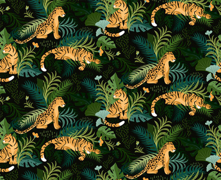 Leopard and tiger pattern flat color design
