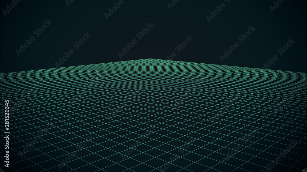 Poster Vector perspective grid. Abstract wireframe landscape. Detailed lines on background. 3d vector illustration.