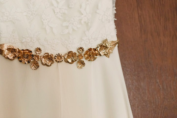 Detail of the texture of a white wedding dress.