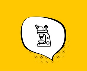 Microscope line icon. Comic speech bubble. Chemistry lab sign. Analysis symbol. Yellow background with chat bubble. Microscope icon. Colorful banner. Vector