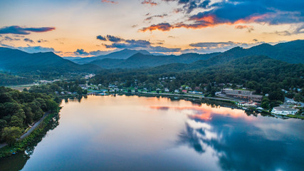 Lake Junaluska Drone Sunset Aerial