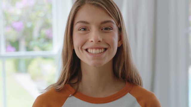 portrait happy teenage girl smiling enjoying carefree lifestyle teen self image testimonial concept 4k footage