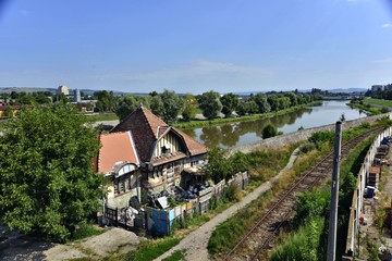 Fototapeta premium Transylvania, Targu Mures , River Mures, Typical building