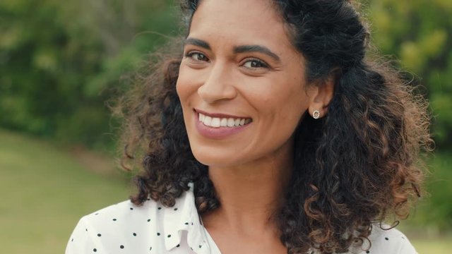 portrait beautiful mixed race woman smiling looking confident feeling happy enjoying successful lifestyle testimonial concept 4k