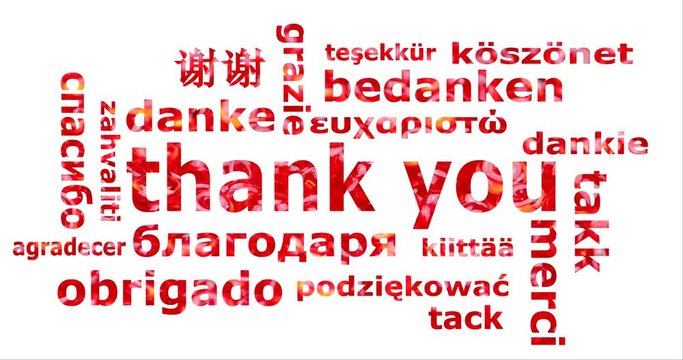 Word cloud with the words thank you in different languages
