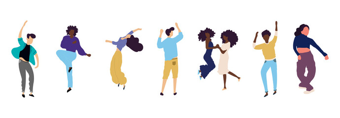 Crowd of young people dancing at club. Big set of characters having fun at party. Flat colorful vector illustration.