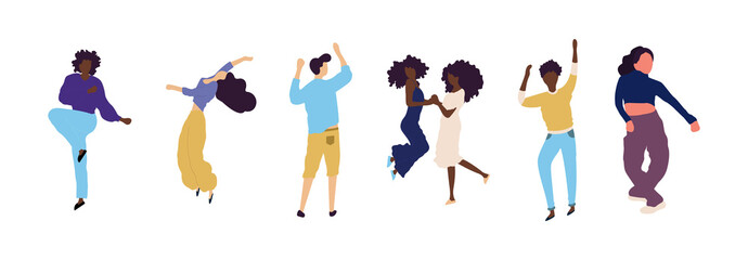 Crowd of young people dancing at club. Big set of characters having fun at party. Flat colorful vector illustration.