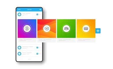 Chemistry experiment, 24h service and Teamwork line icons set. Interface carousel. Arena stadium sign. Laboratory flask, Call support, Group of users. Sport complex. Business set. Vector