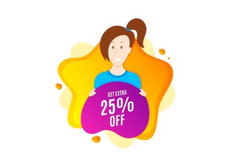 Get Extra 25% off Sale. Cut out people badge. Discount offer price sign. Special offer symbol. Save 25 percentages. Dynamic shape offer. Extra discount text. Cut out people dynamic banner. Vector