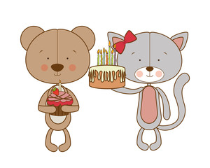 cute couple of bears in love on white background