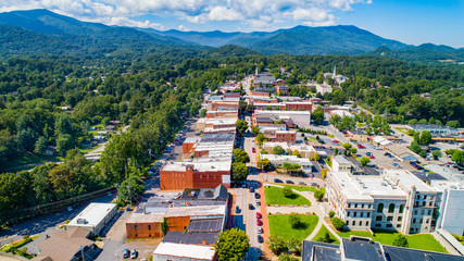 Downtown Waynesville North Carolina NC Drone Skyline Aerial