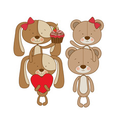 cute couple of bears in love on white background