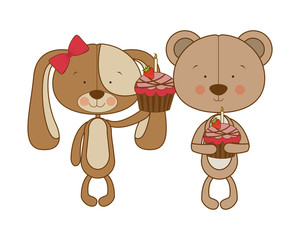 cute couple of bears in love on white background