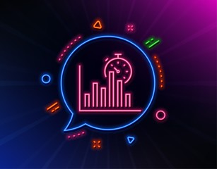 Obraz premium Report timer line icon. Neon laser lights. Column graph sign. Growth diagram chart symbol. Glow laser speech bubble. Neon lights chat bubble. Banner badge with report timer icon. Vector