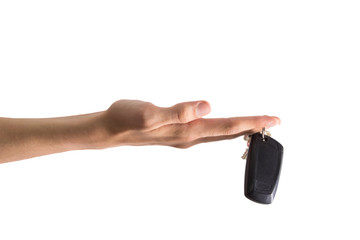 isolated hand with car control or key
