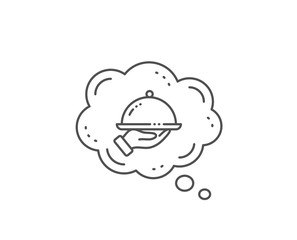 Restaurant food line icon. Chat bubble design. Dinner sign. Hotel room service symbol. Outline concept. Thin line restaurant food icon. Vector