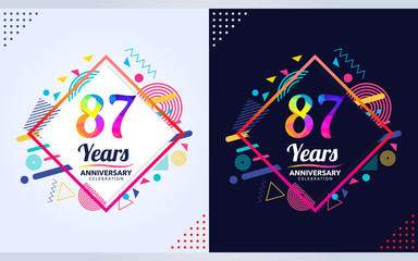 87 years anniversary with modern square design elements, colorful edition, celebration template design,