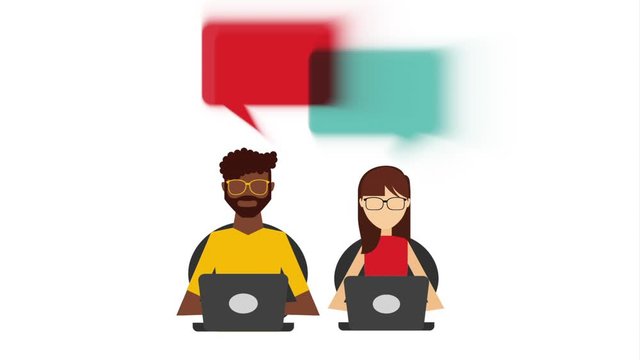 young couple chatting with laptop