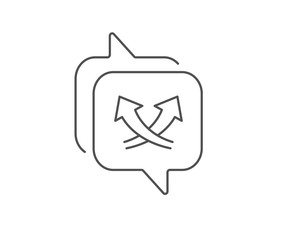 Intersection arrows line icon. Chat bubble design. Exchange and turn, cross sign. Outline concept. Thin line intersection arrows icon. Vector