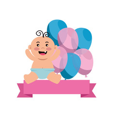baby shower card with little newborn and balloons helium