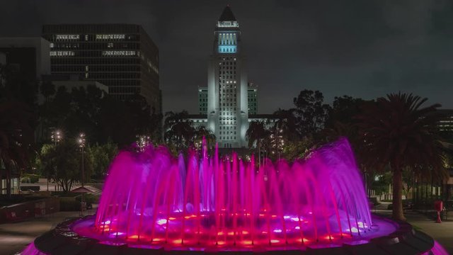 Los Angeles City Hall Grand Park Water Fountain Time Lapse Zoom