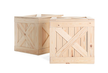 Pair of wooden crates isolated on white