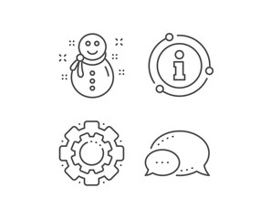 Christmas snowman line icon. Chat bubble, info sign elements. New year sign. Winter holiday symbol. Linear snowman outline icon. Information bubble. Vector