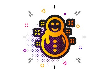 New year sign. Halftone circles pattern. Christmas snowman icon. Winter holiday symbol. Classic flat snowman icon. Vector