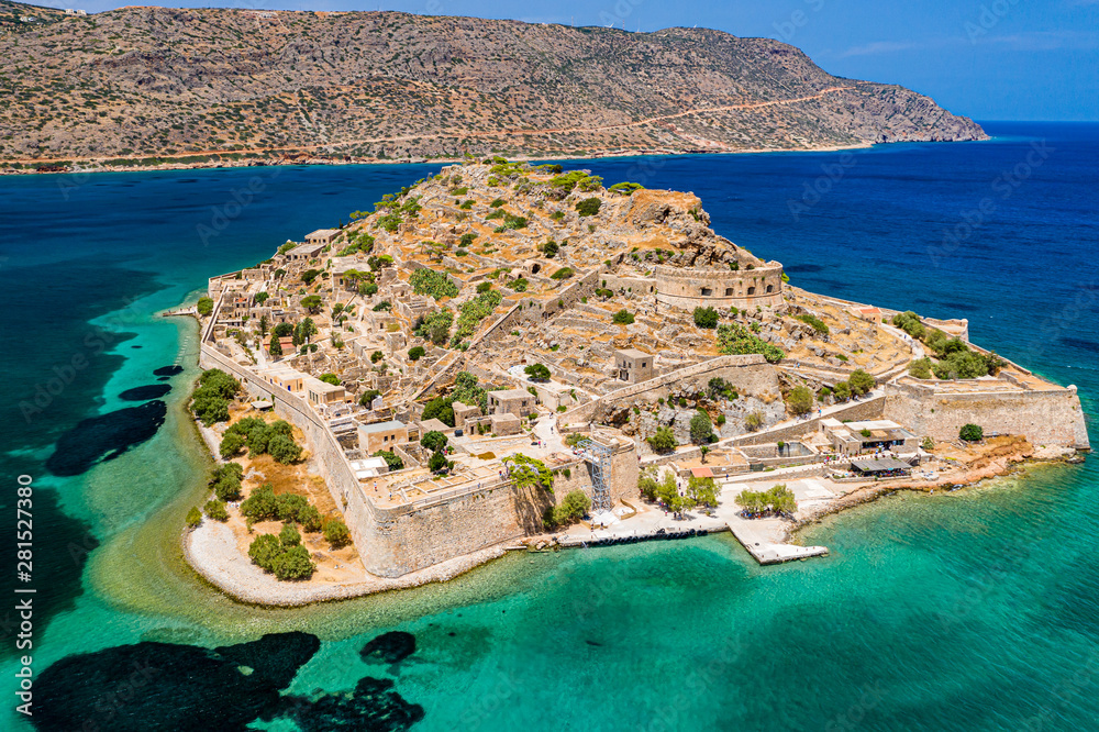 Wall mural aerial drone view of the ancient island of spinalonga on the greek island of crete - Wall murals