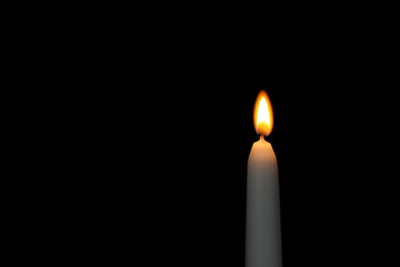 Burning candle on dark background, space for text. Symbol of sorrow