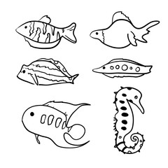 hand drawn doodle cartoon fish collection