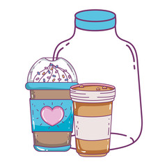 Iced coffee mug and milk vector design