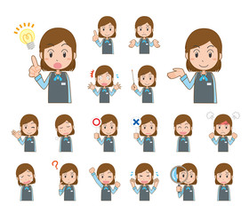 受付　案内　女性　表情　感情　バリエーション　セット　上半身　主線あり