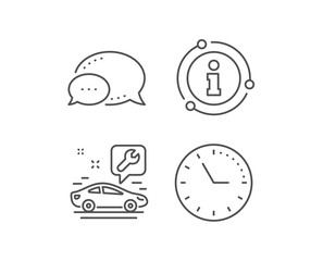 Spanner tool line icon. Chat bubble, info sign elements. Car repair service sign. Fix instruments symbol. Linear car service outline icon. Information bubble. Vector