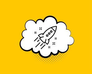 Startup rocket line icon. Comic speech bubble. Launch Project sign. Innovation symbol. Yellow background with chat bubble. Startup rocket icon. Colorful banner. Vector
