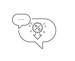Discount line icon. Chat bubble design. Sale shopping sign. Clearance symbol. Outline concept. Thin line discount icon. Vector