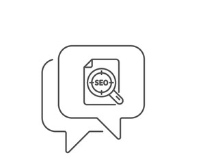 Seo target line icon. Chat bubble design. Search engine optimization sign. File document symbol. Outline concept. Thin line seo file icon. Vector